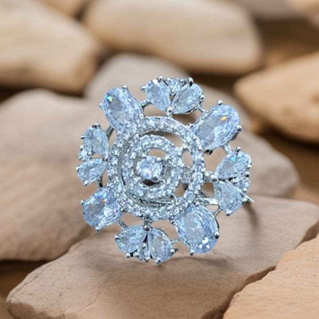T4 Jewels Free Size Trendy Design American Diamond Silver Color Ring