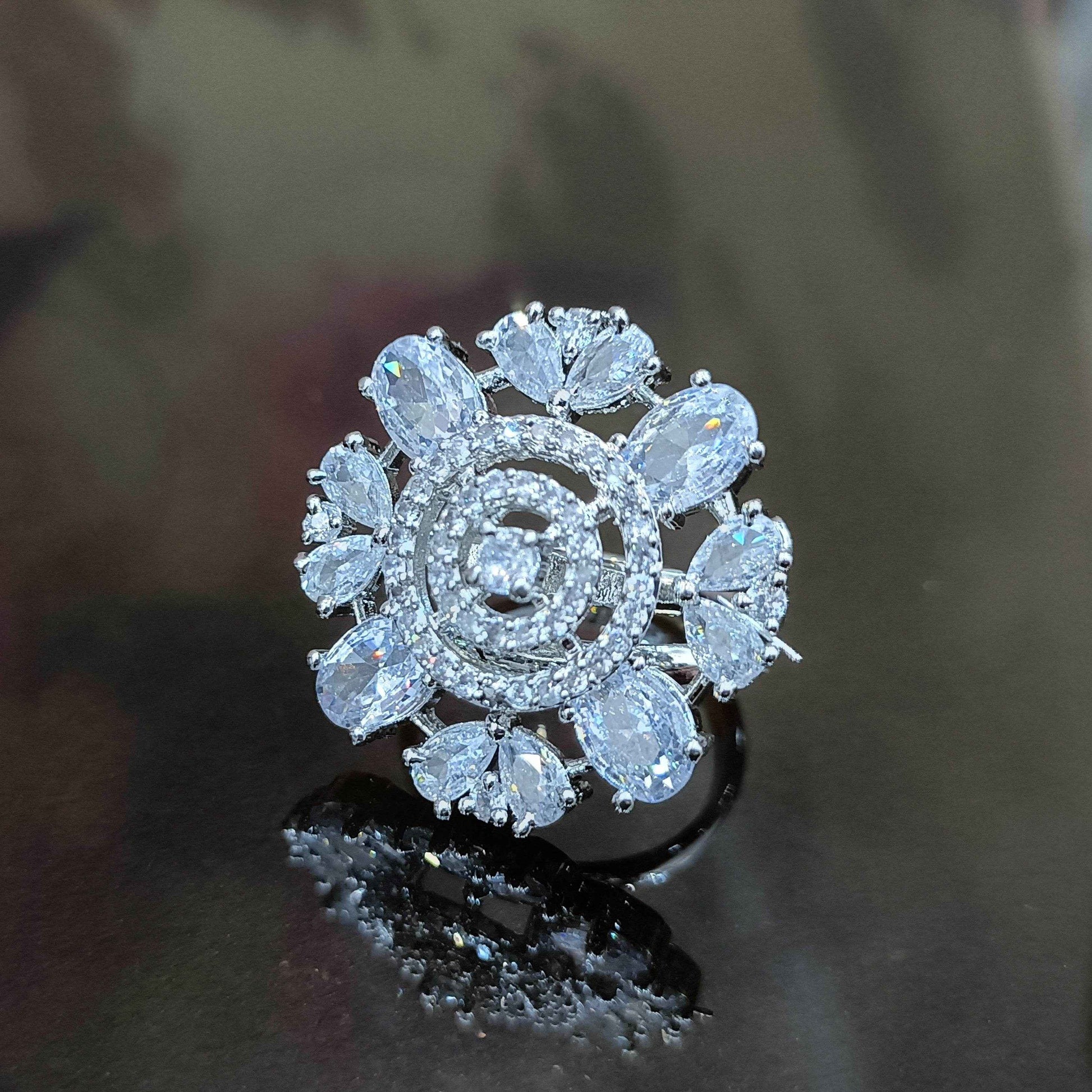 T4 Jewels Free Size Trendy Design American Diamond Silver Color Ring