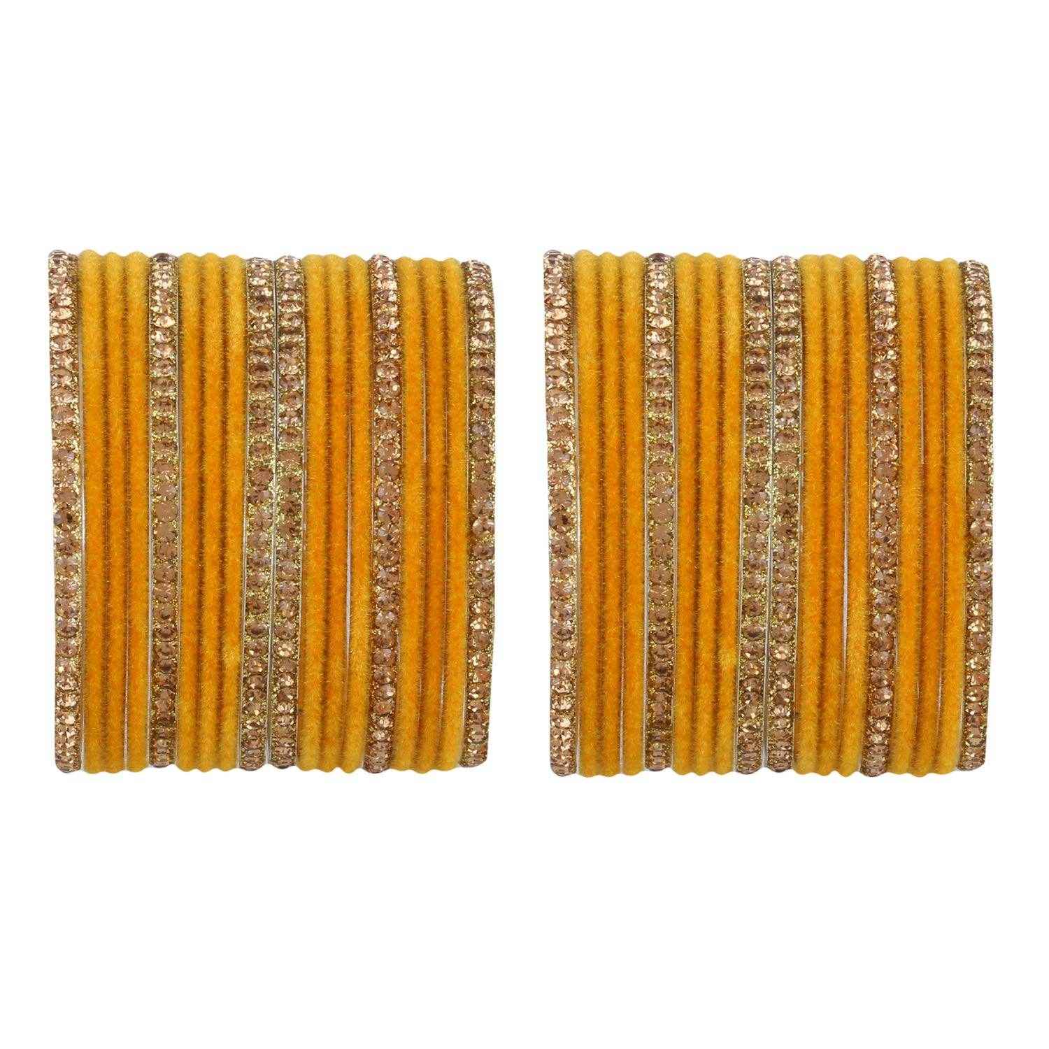 T4 Jewels Velvet Bangle Set With Golden Bangles-69