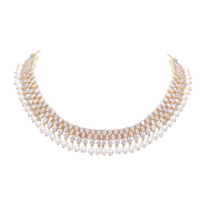 Exquisite Handcrafted CZ and Pearl Necklace Set T4 Jewels