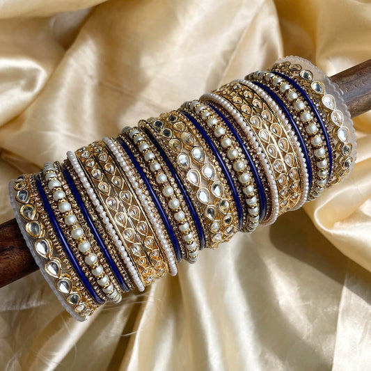 Matte Texture bangle set with Kundan Kada by T4 Jewels Blue T4 Jewels