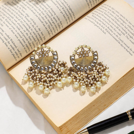 Golden Jhumki Earring with Mirrorwork by T4 Jewels T4 Jewels