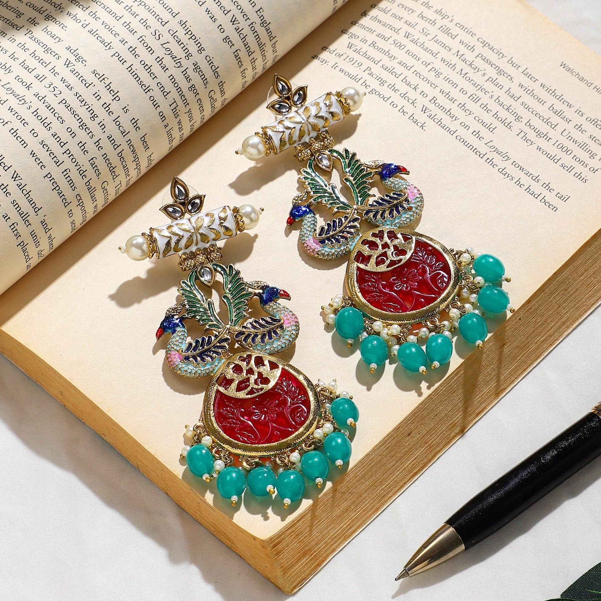 Beaded Jhumki Earring with Glass Stone by T4 Jewels T4 Jewels