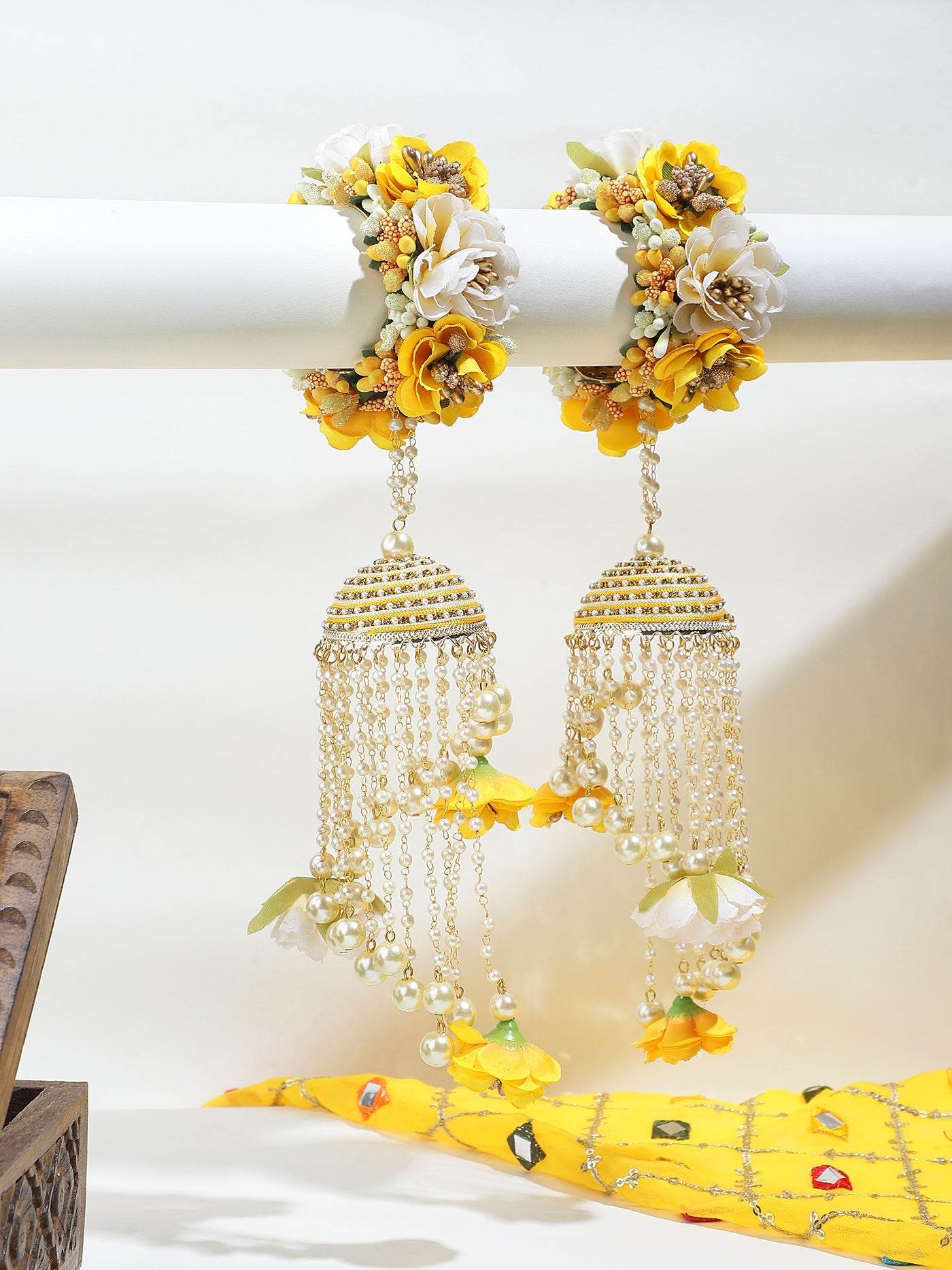 Beautiful Yellow Hand Kaleera with embellish Flowers by T4 Jewels Haldi T4 Jewels