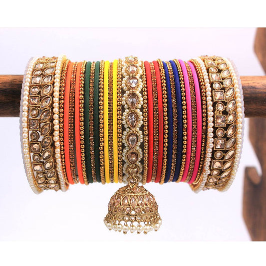 Colourful Jhumki Bangle set with Kundan Border Kada by T4 Jewels Multi T4 Jewels