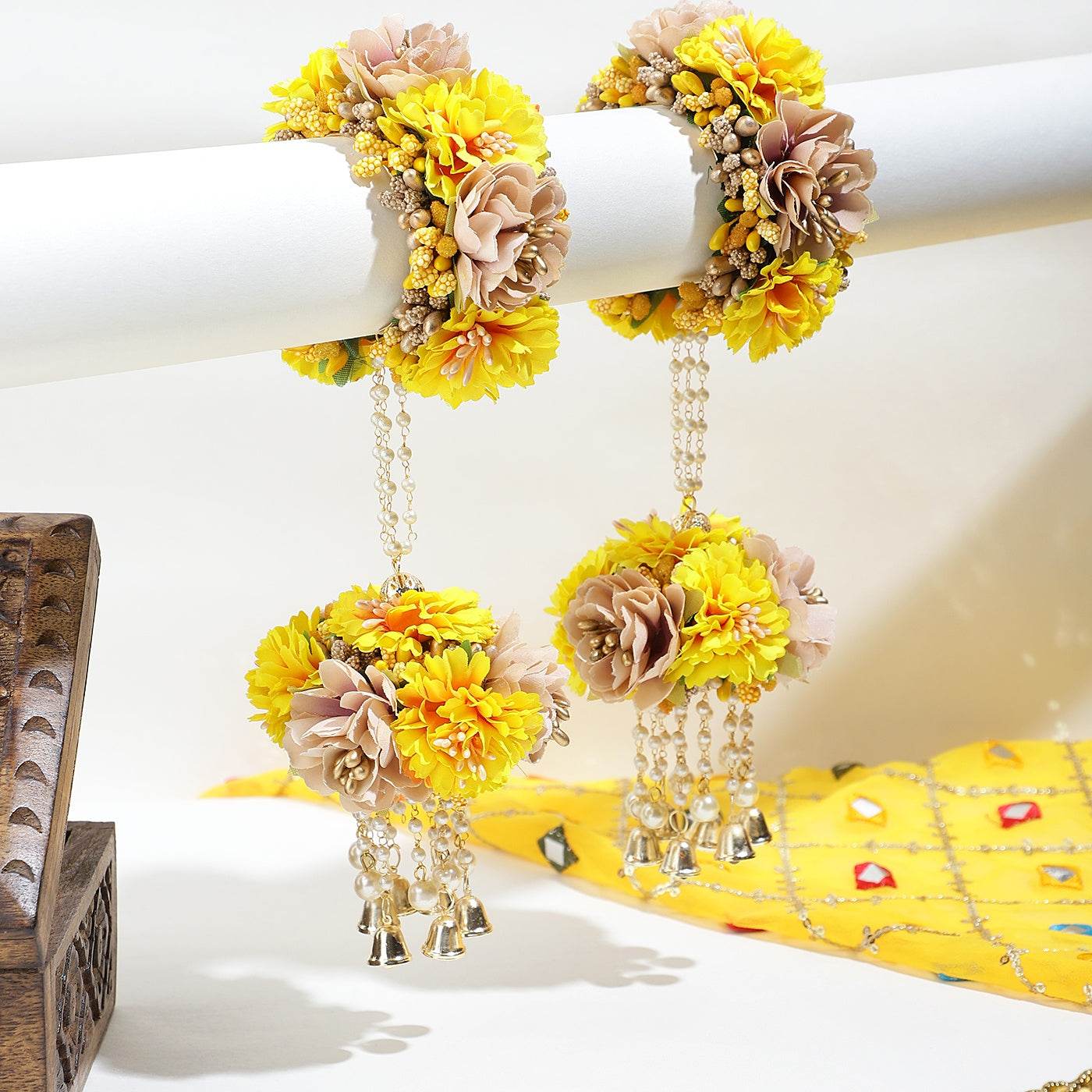Traditional Yellow Hand Kaleera with Floral Latkans by T4 Jewels - T4 Jewels