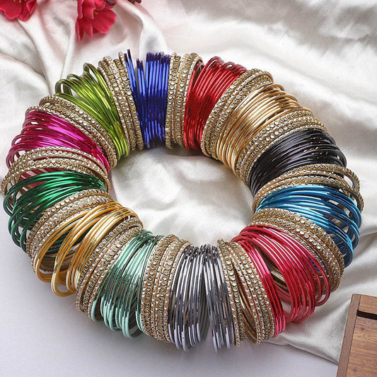 Colourful Bangle Bunch with Shining and Kundan Bangles (12 Colours) BANGLES BY T4 Jewels