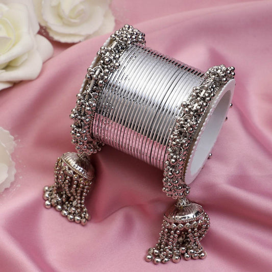 Traditional Silver Ghungroo with Shining Silver Bangles by T4 Jewels Silver T4 Jewels