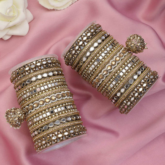 Traditional Mirror Bangle Set with Jhumki by T4 Jewels Golden T4 Jewels