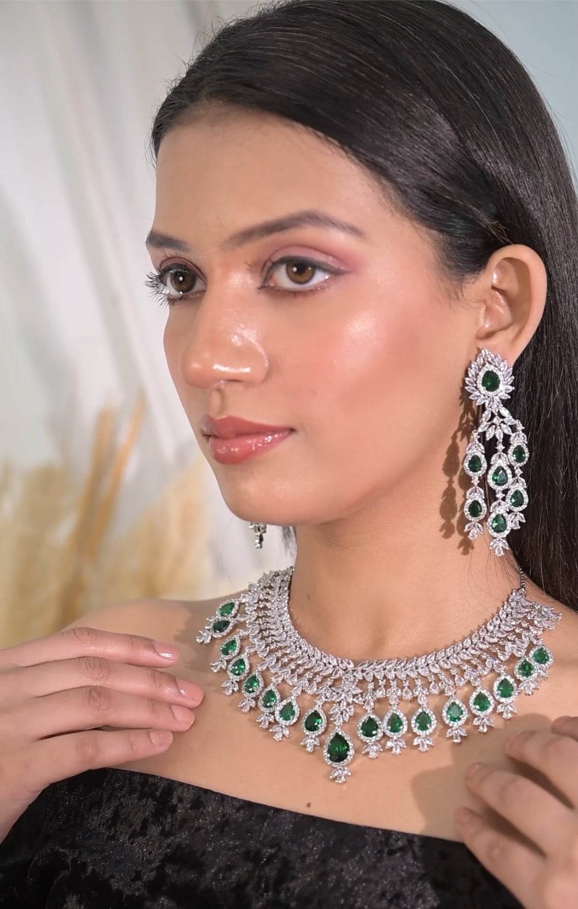 Cubic Zirconia Bridal Necklace Set T4 Jewels