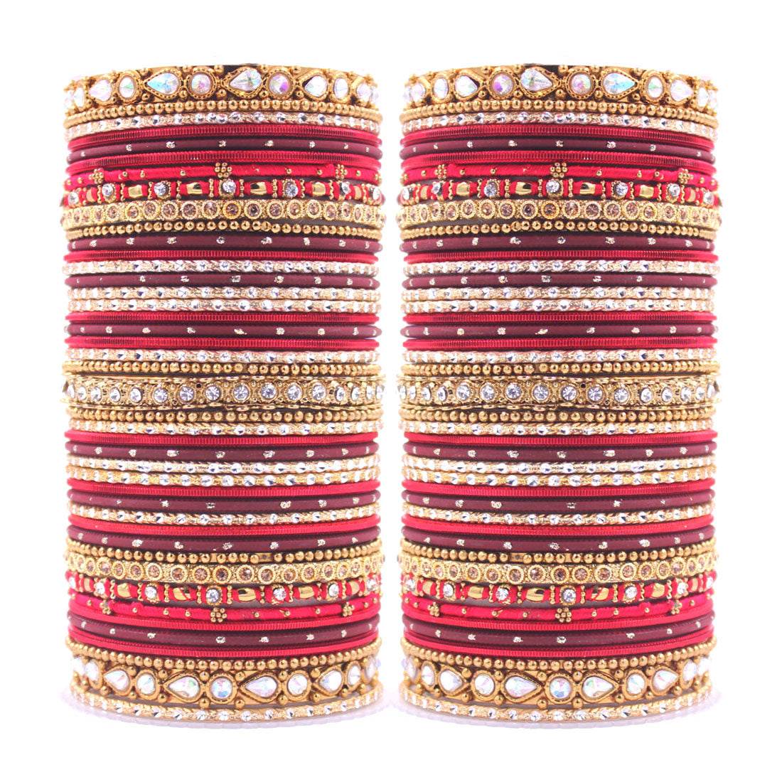 Intricate Dual Colour Pastel Bridal Bangle set Maroon T4 Jewels