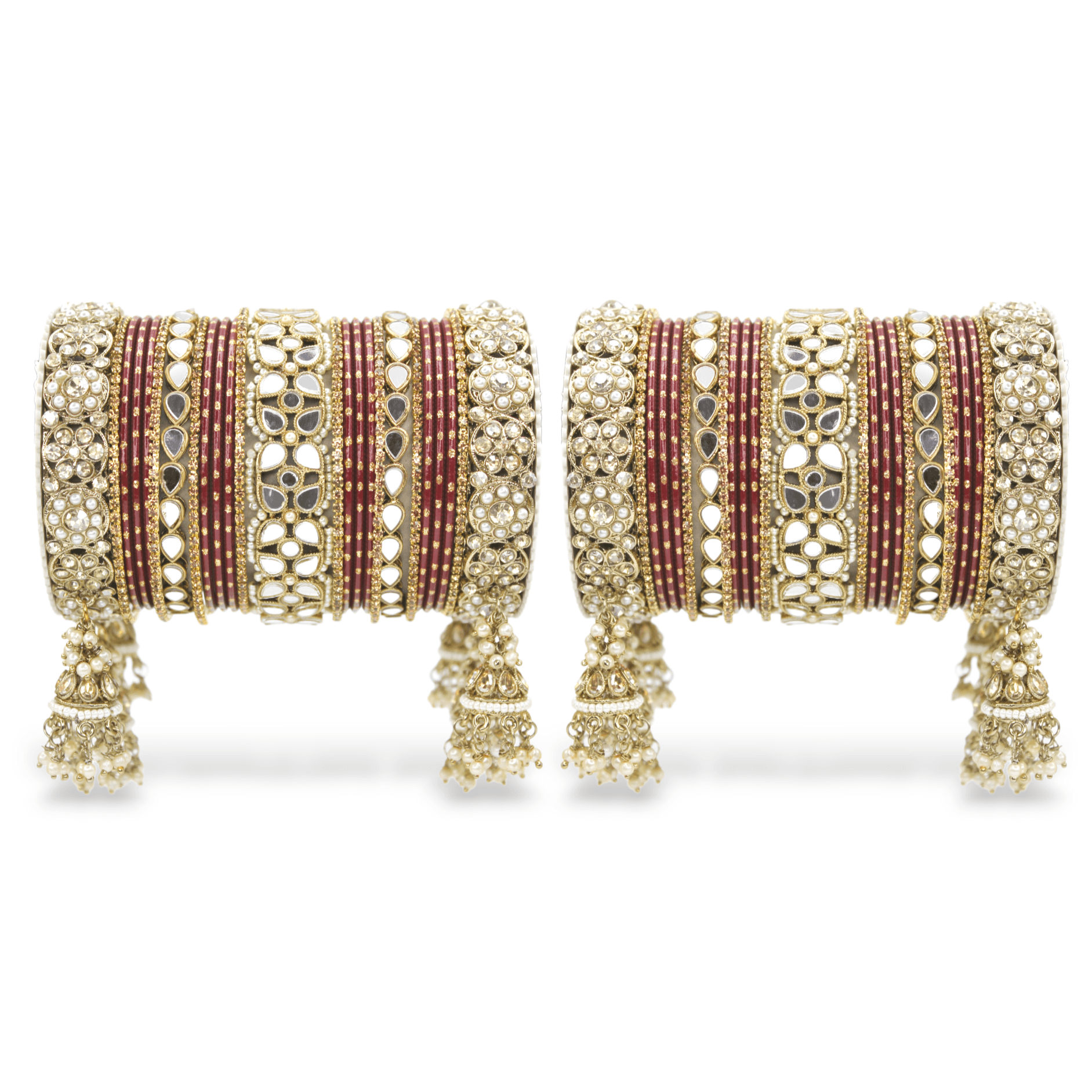 Mirror Style Bangle set with Jhumki for two hands by T4 Jewels Maroon T4 Jewels