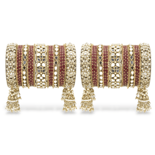 Mirror Style Bangle set with Jhumki for two hands by T4 Jewels Maroon T4 Jewels