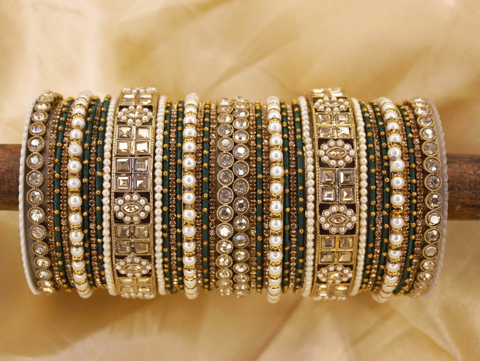 Rich Texture bangle set with Silk thread Bangles by T4 Jewels Bottle Green T4 Jewels