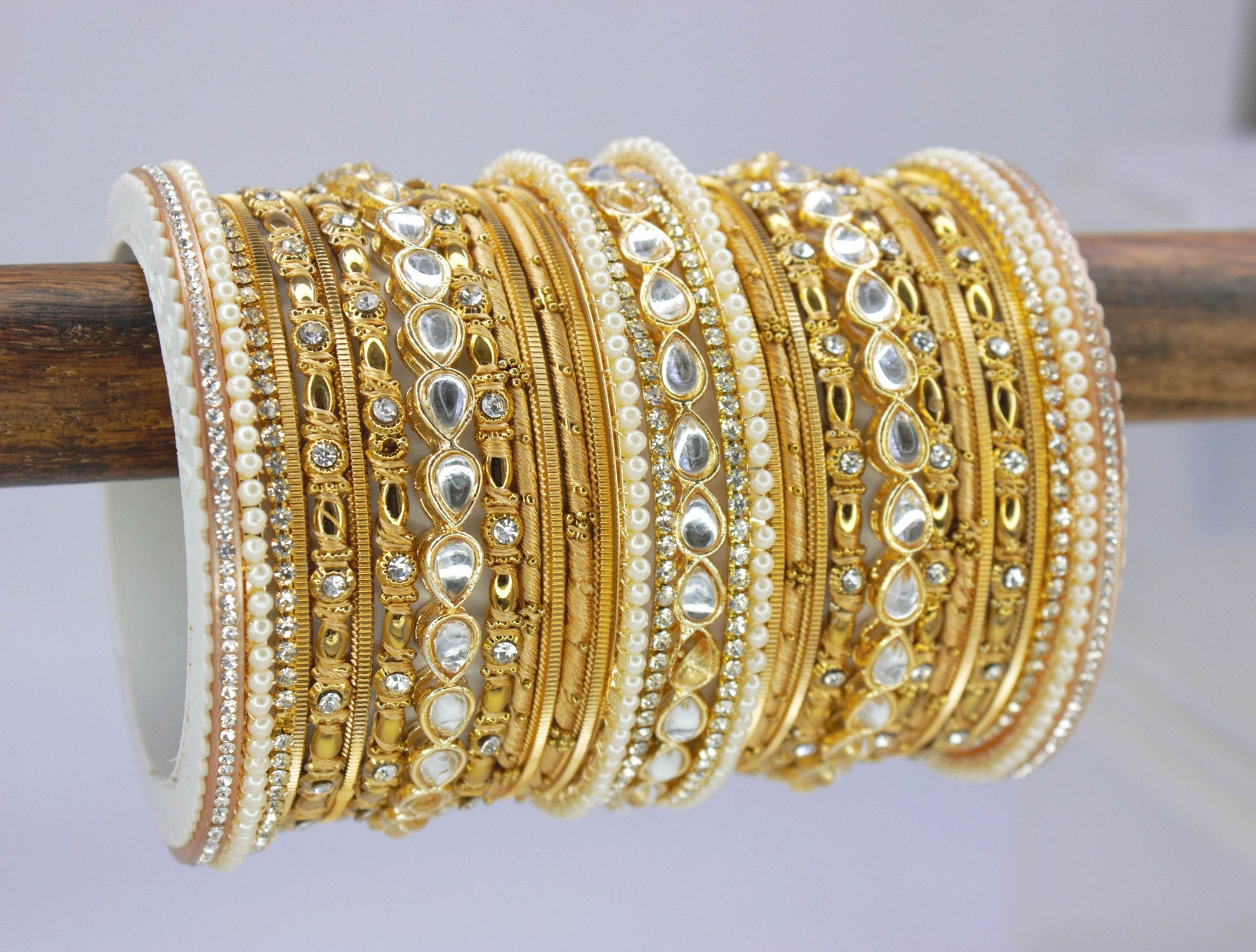 Bridal Bangle Set with Kundan Kangan by T4 Jewels Golden T4 Jewels