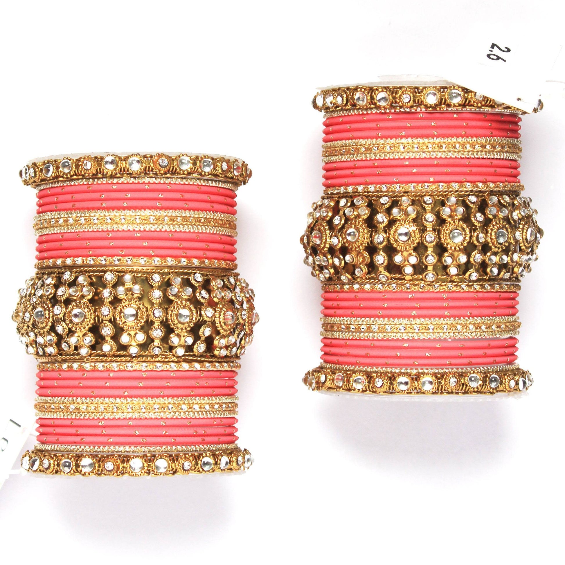 Set of 2 Beautiful Golden Dotted Colored Bangle Set Peach T4 Jewels