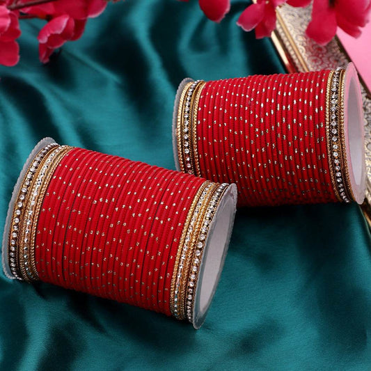 Set of 2 Traditional Partywear bangle sets for women by T4 Jewels Red T4 Jewels