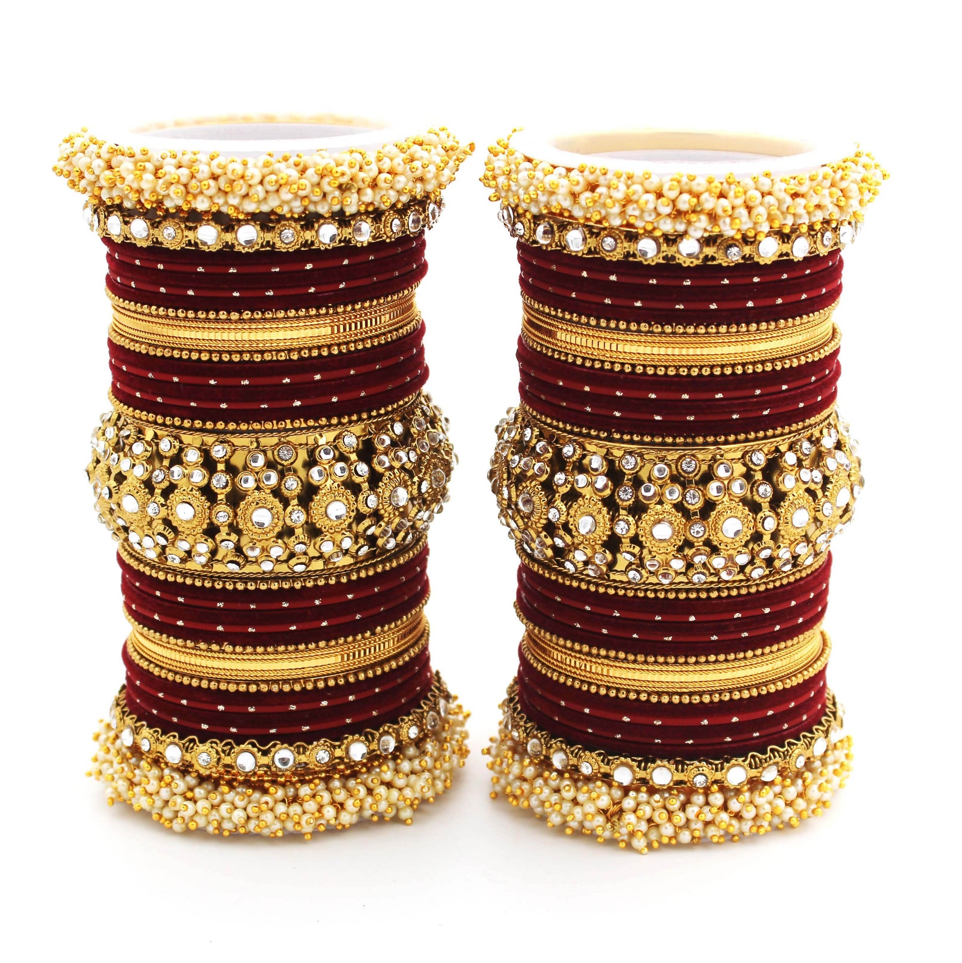 Traditional long bridal set by T4 Jewels for both hands Maroon T4 Jewels