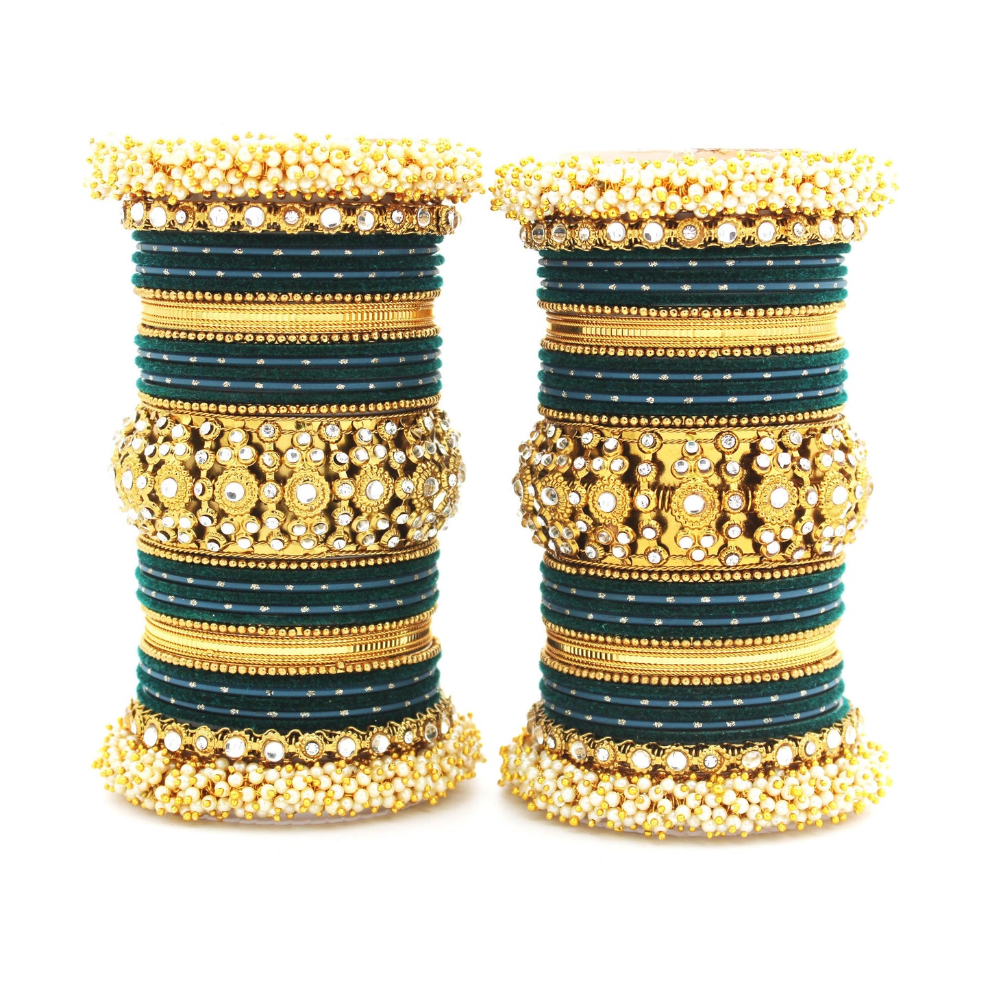 Traditional long bridal set by T4 Jewels for both hands Dark Green T4 Jewels