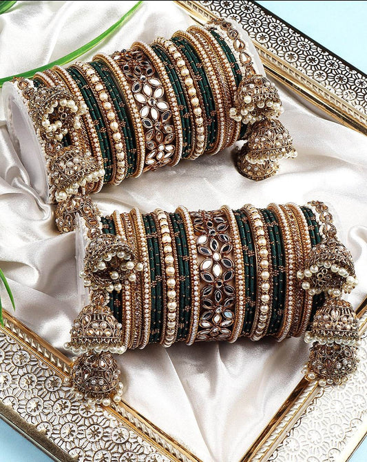 Traditional Jhumki Bangle Set with Thread Bangles and Mirror Kada Kai T4 Jewels