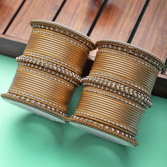 Set of 2 Bridal Matte Textured Bangle Set Golden T4 Jewels