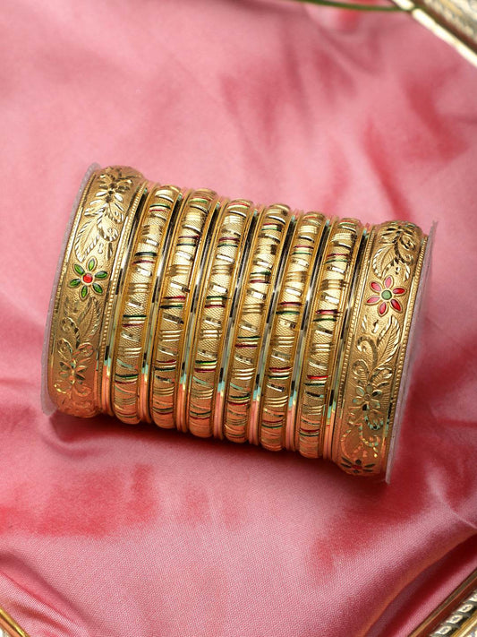 Full Golden Bangle Set with meenakari work by T4 Jewels Golden T4 Jewels