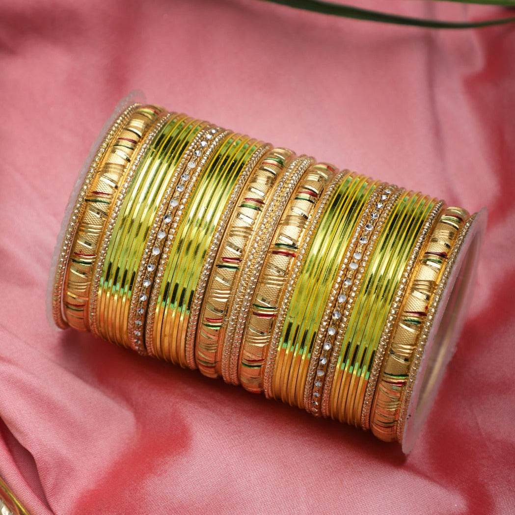 Shining Bangle Set with Golden Meenakari Kada by T4 Jewels Lemon T4 Jewels