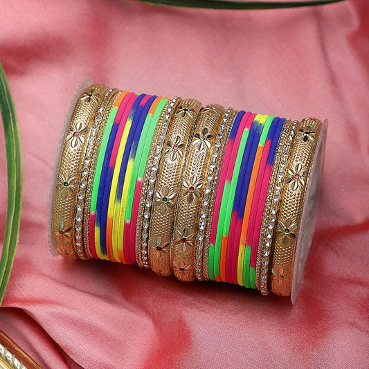 Matte Bangle Set with Golden Meenakari Kada by T4 Jewels Multi T4 Jewels