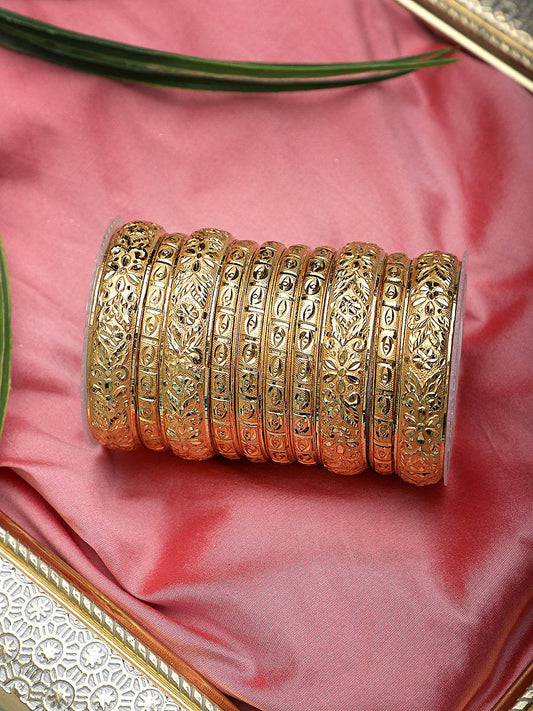 Full Golden Bangle Set with Etching work by T4 Jewels Golden T4 Jewels
