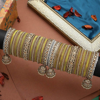 Set of 2 Rich Texture bangle set with Jhumki Borders by T4 Jewels Mehandi T4 Jewels