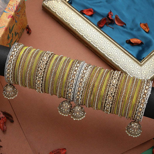 Set of 2 Rich Texture bangle set with Jhumki Borders by T4 Jewels Mehandi T4 Jewels