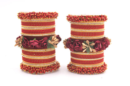 Set of 2 Floral Bridal Bangle sets By T4 Jewels Maroon T4 Jewels