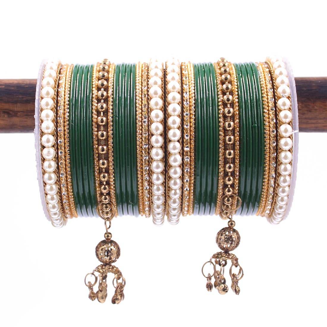 Traditional Solid Coloured Bangle Set with Pearl and Jhumki by T4 Jewels Kai T4 Jewels