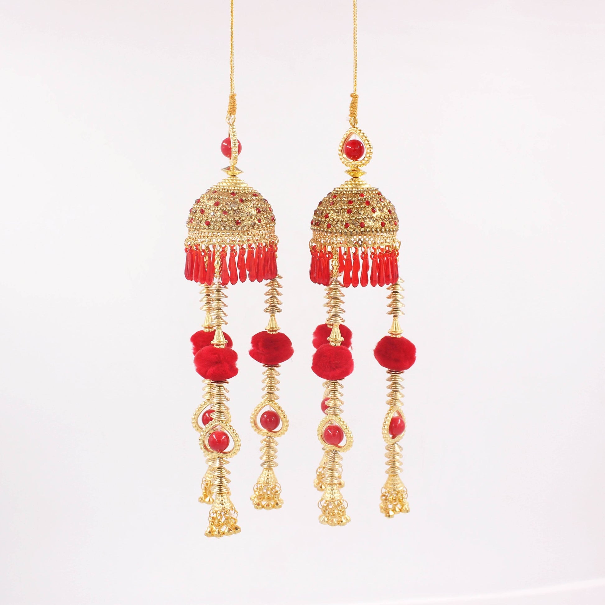 Traditional Jhumar Latkan Kaleere with Triangular Red Rose Fallings by T4 Jewels T4 Jewels