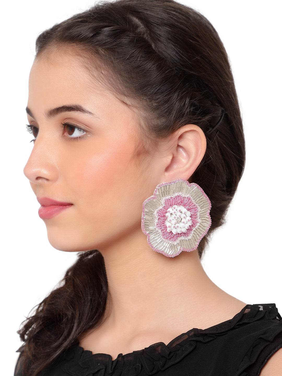 Beautiful Rose Shaped Handmade Earring by T4 Jewels Pink T4 Jewels