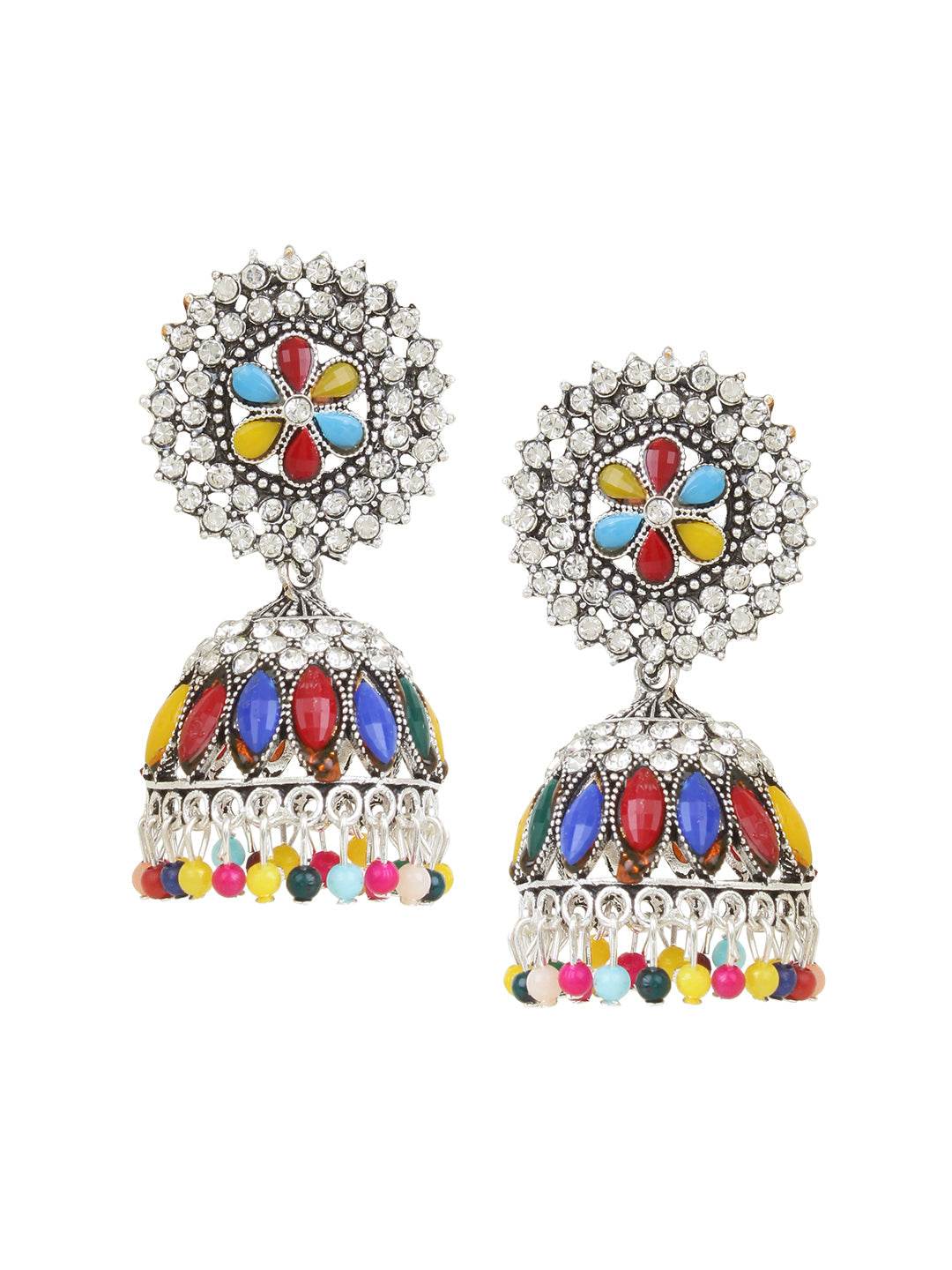 Traditional Oxidized Multicoloured Jhumki Earring by T4 Jewels Multi T4 Jewels