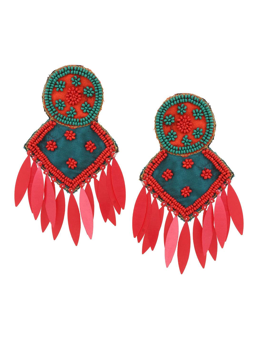 Traditional Handmade Red-Green Jhumki Earring by T4 Jewels Red T4 Jewels