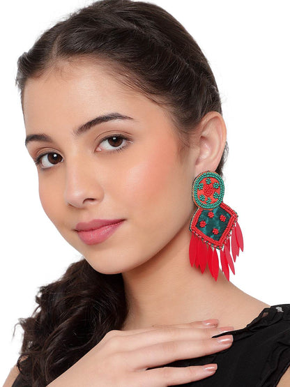 Traditional Handmade Red-Green Jhumki Earring by T4 Jewels T4 Jewels