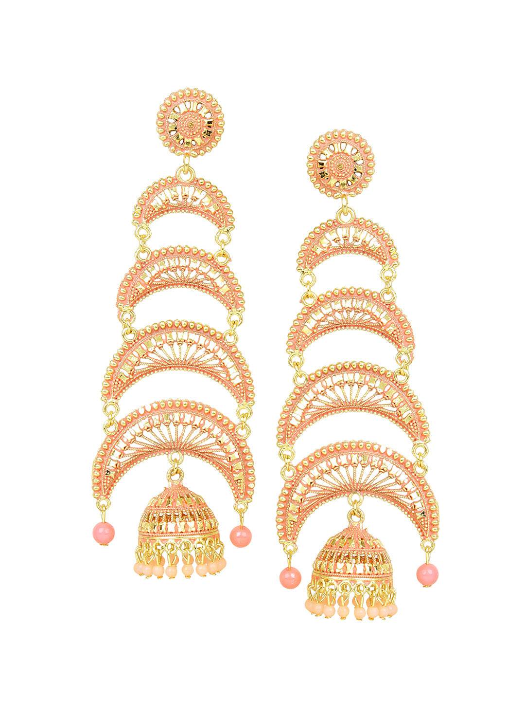 Traditional Long Earring by T4 Jewels Pink T4 Jewels
