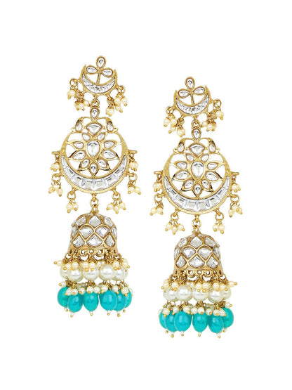 Bridal Jhumki Earring with kundan work by T4 Jewels Blue T4 Jewels