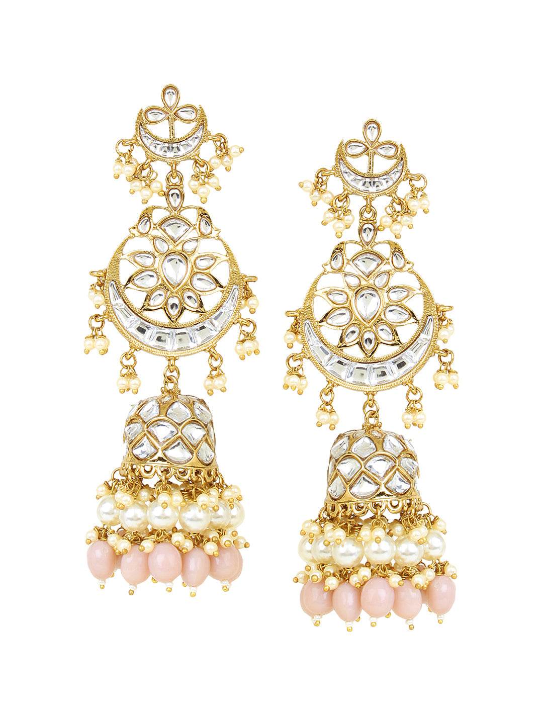 Bridal Jhumki Earring with kundan work by T4 Jewels Pink T4 Jewels