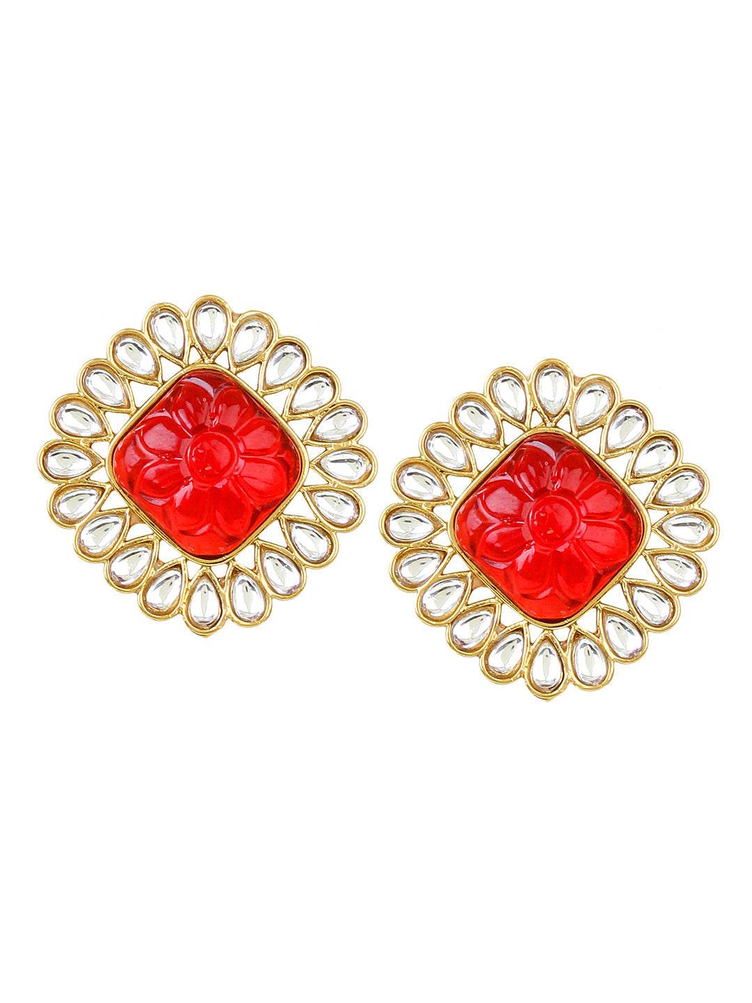 Traditional Kundan Earring by T4 Jewels Red T4 Jewels