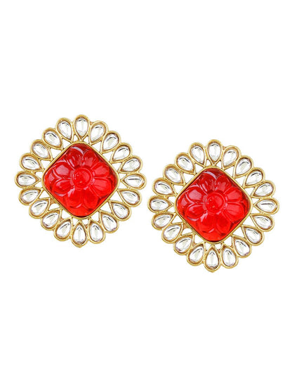 Traditional Kundan Earring by T4 Jewels Red T4 Jewels
