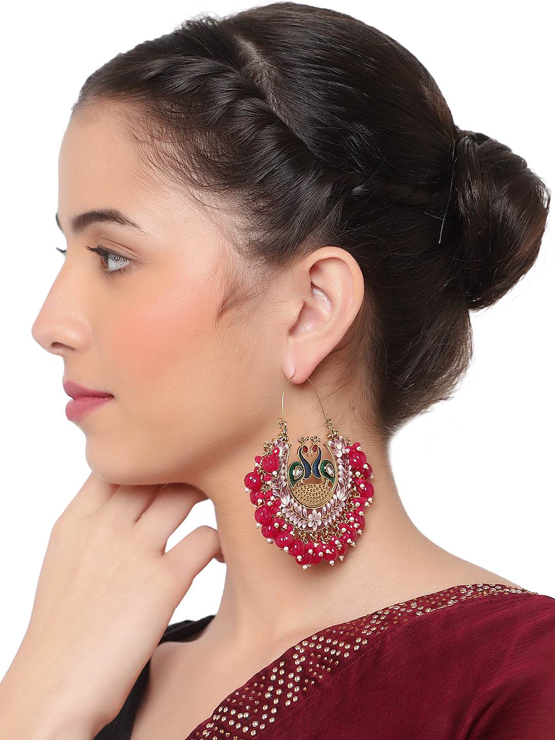 Meenakari Jhumki Earring with hanging beads by T4 Jewels T4 Jewels