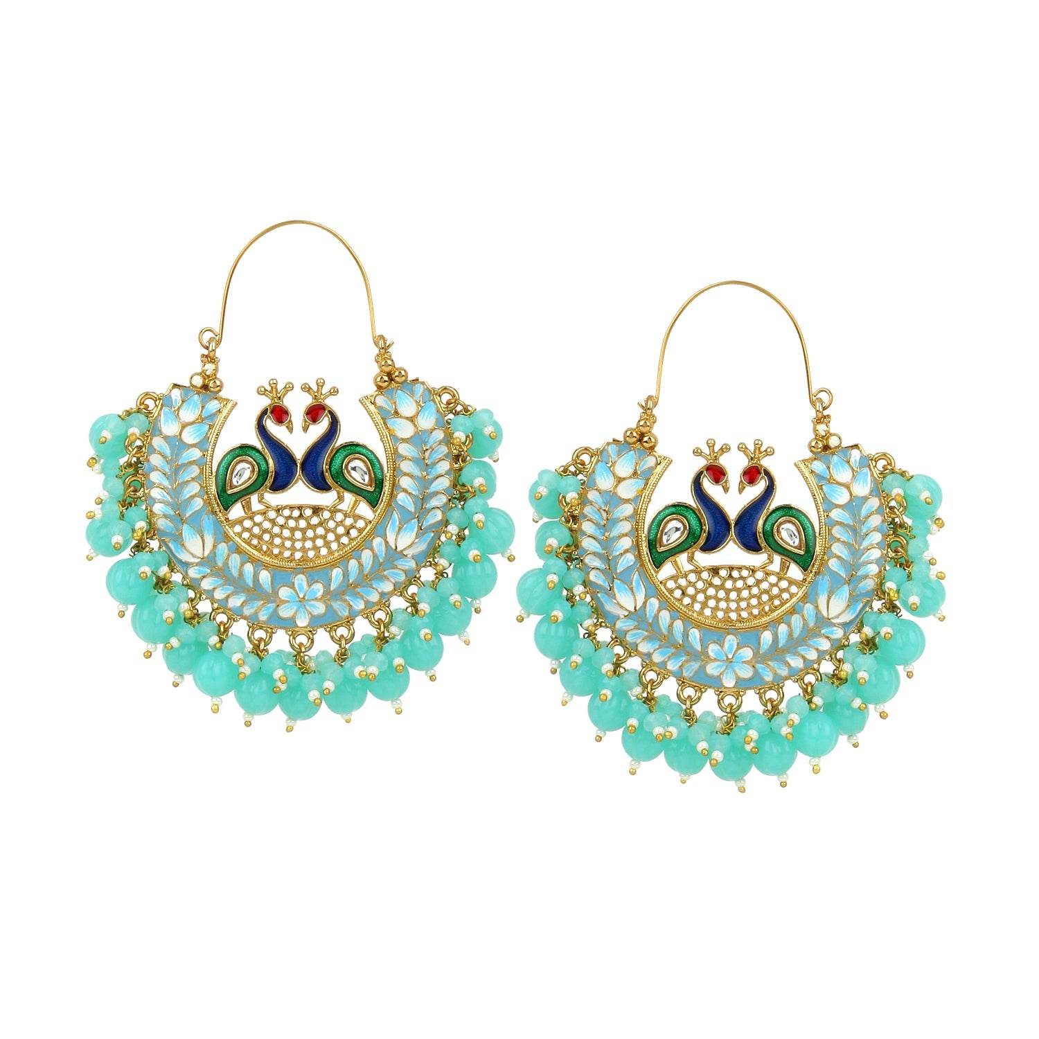 Meenakari Jhumki Earring with hanging beads by T4 Jewels Sky Blue T4 Jewels