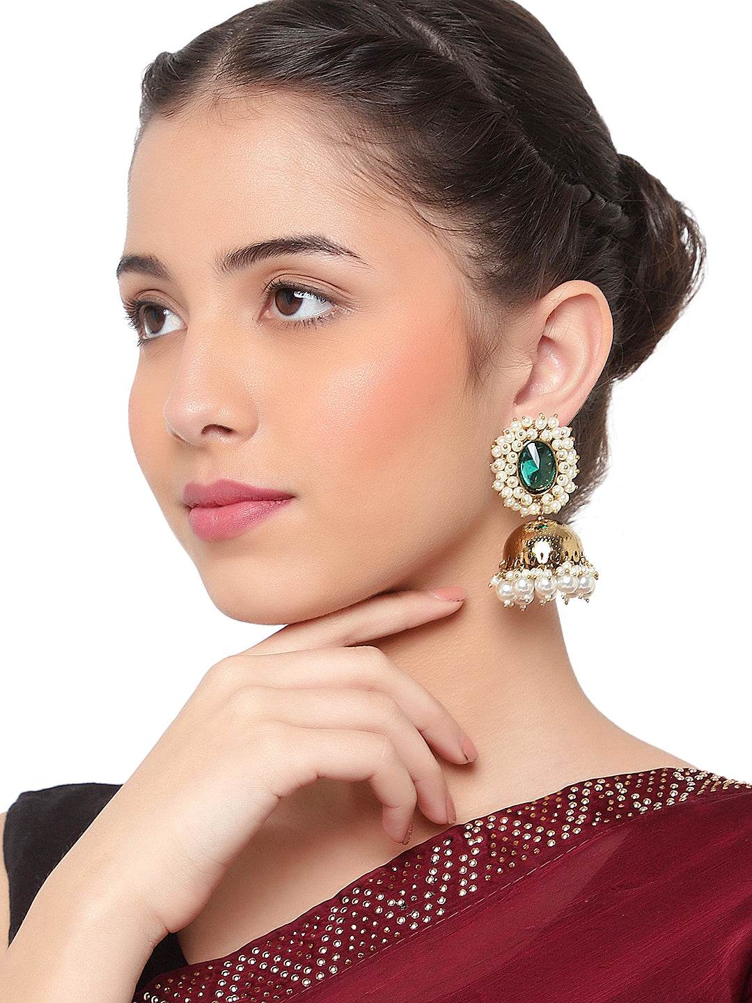 Beaded Jhumki Earring with Glass Stone by T4 Jewels T4 Jewels