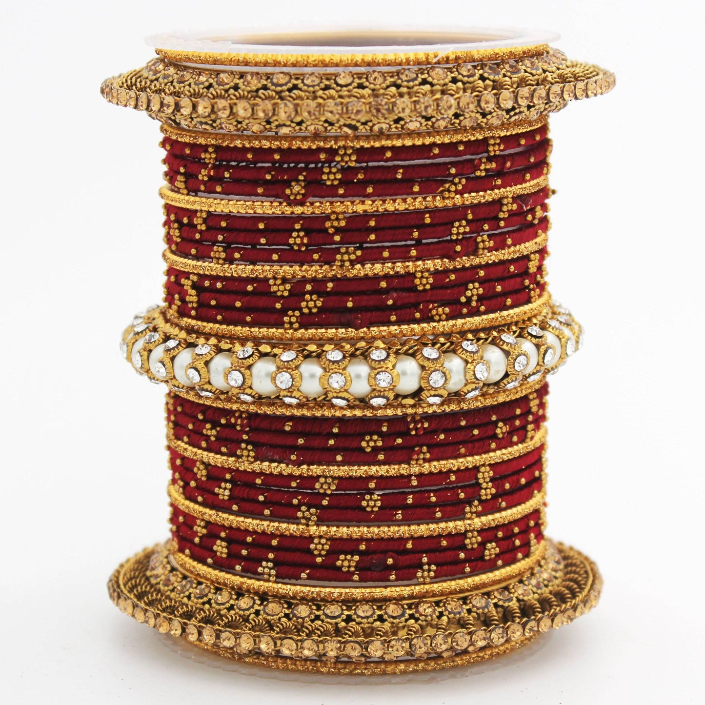 Traditional Thread bangle set with Pearl centre kada by T4 Jewels Maroon T4 Jewels