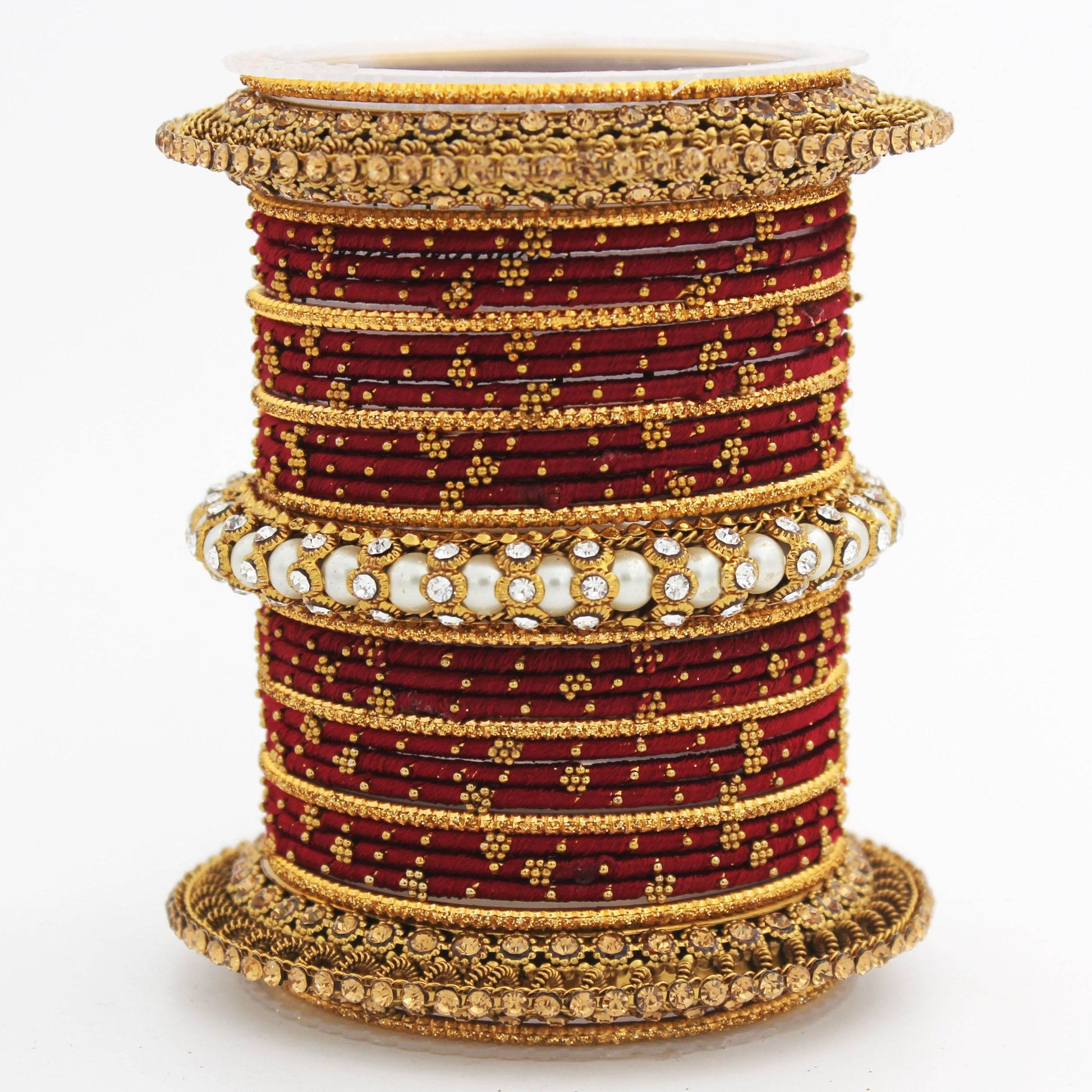 Traditional Thread bangle set with Pearl centre kada by T4 Jewels Maroon T4 Jewels