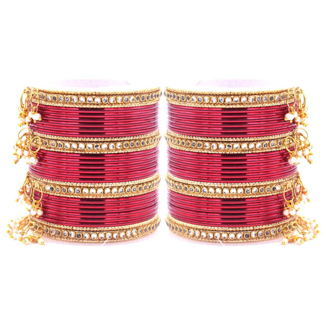 Shining Bangle Set with beaded Jhumki by T4 Jewels Maroon T4 Jewels