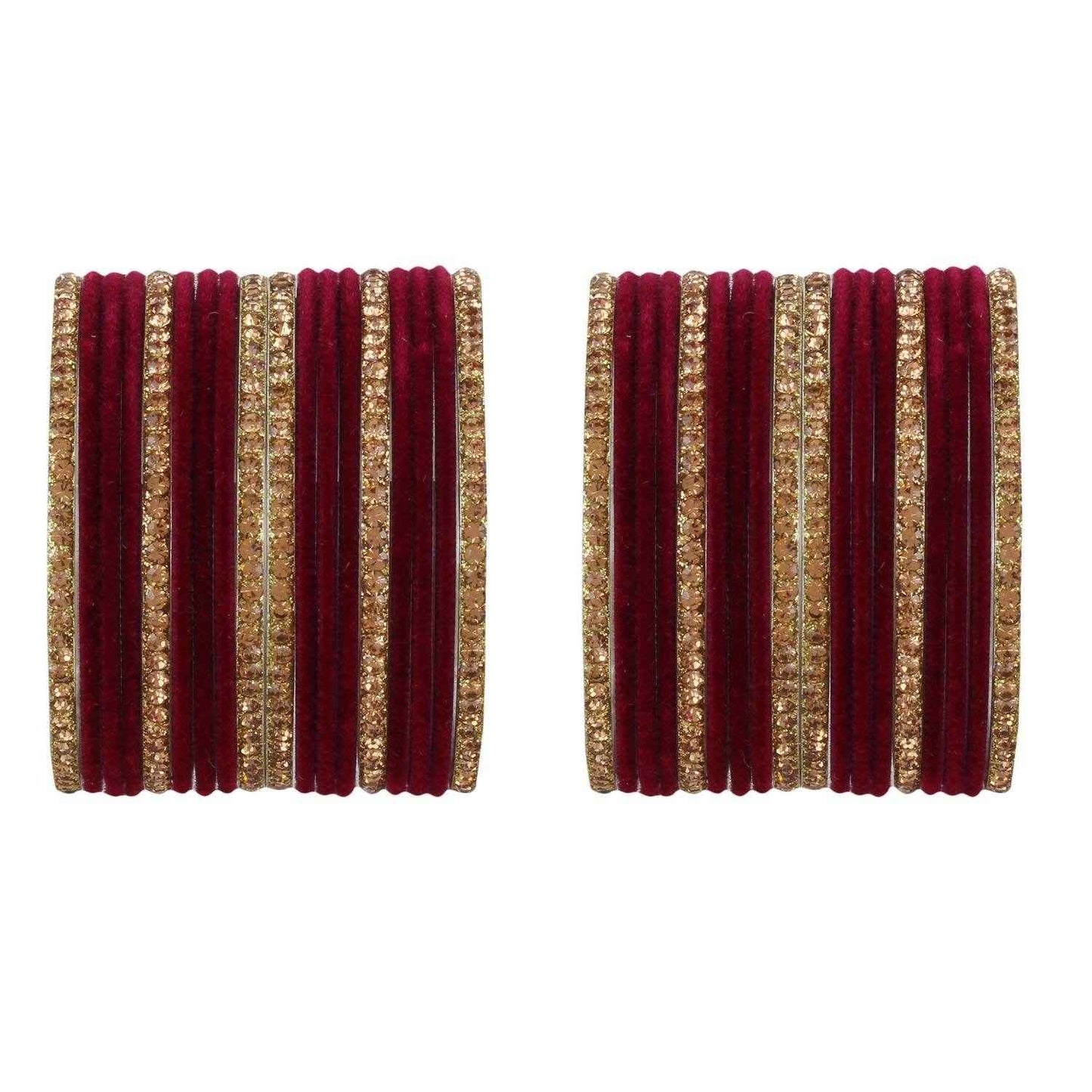 T4 Jewels Velvet Bangle Set With Golden Bangles-69